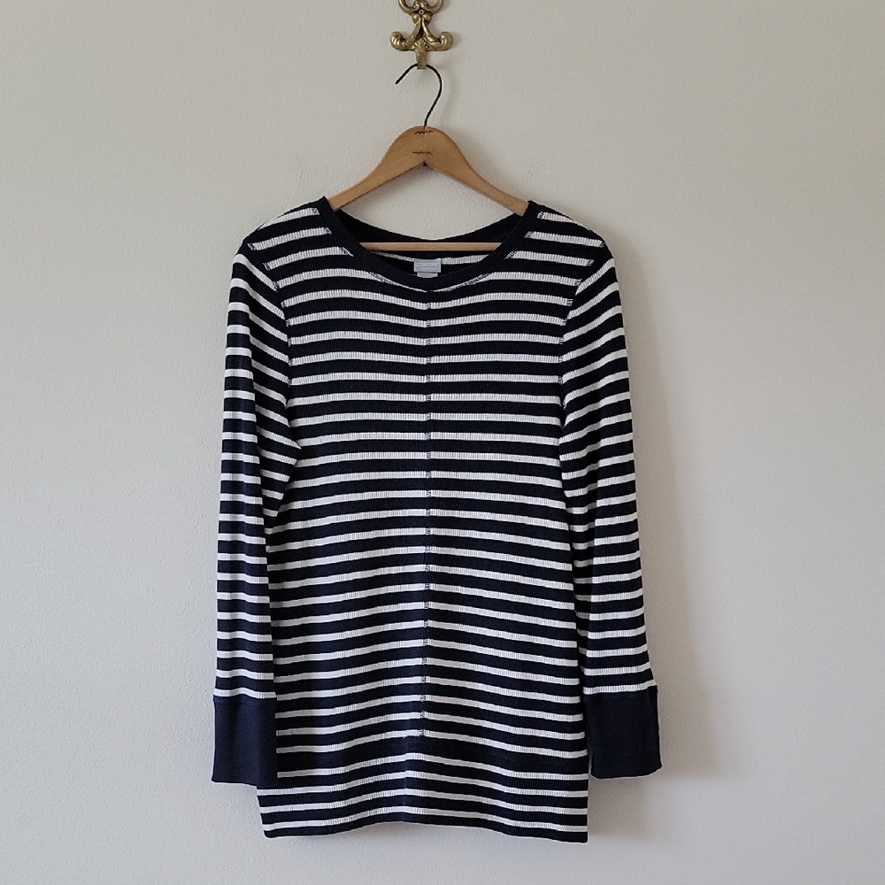 Chico's Zenergy Navy White Stripe Thermal Sweater Tunic Size Medium‎